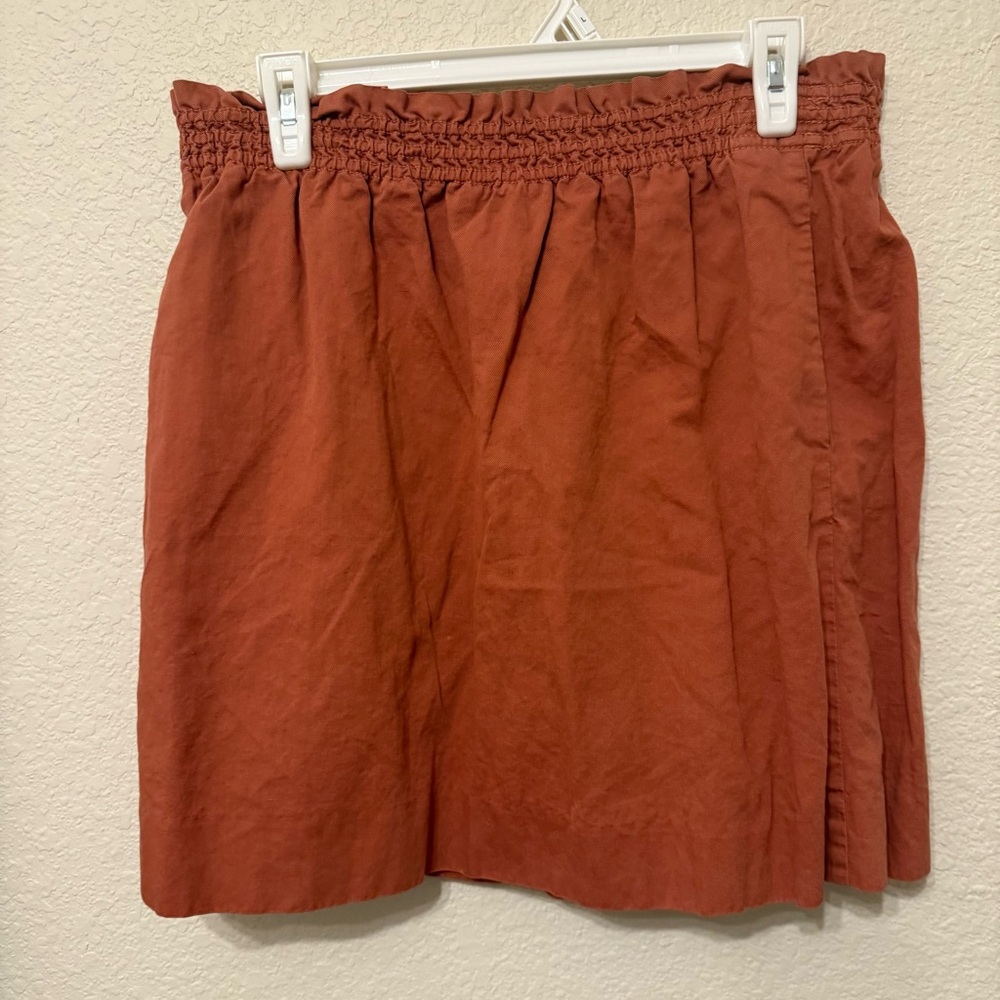 Rust Orange Smocked Waist  mini skirt  sz 8 J crew - Picture 2 of 10